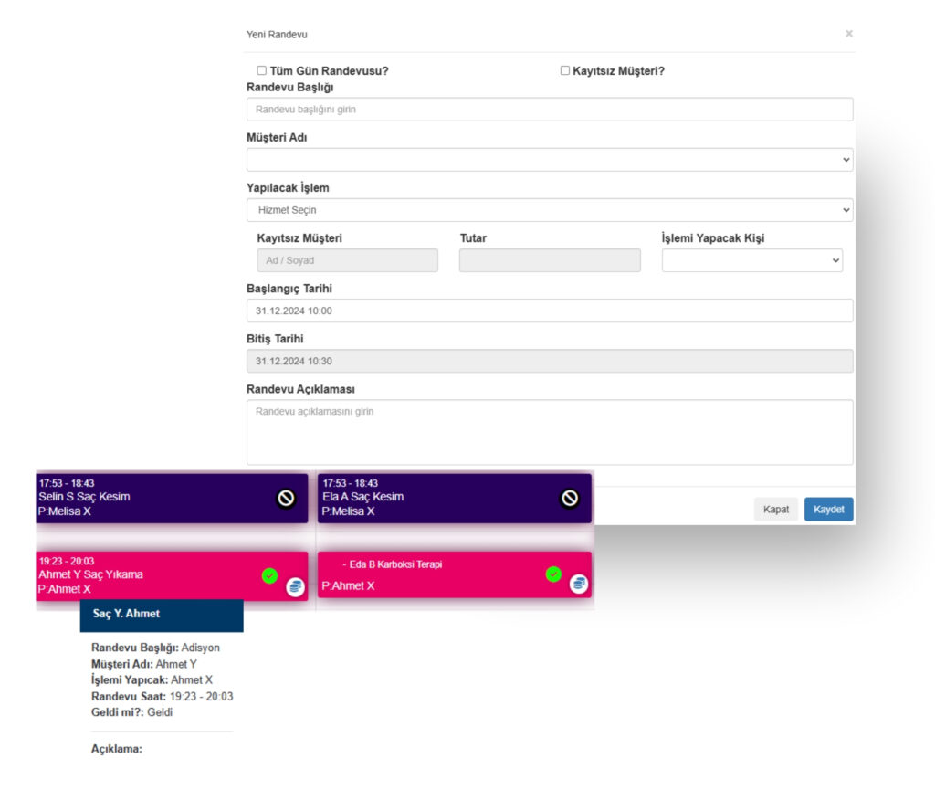 Klinik, Güzellik Salonları Randevu Yönetimi