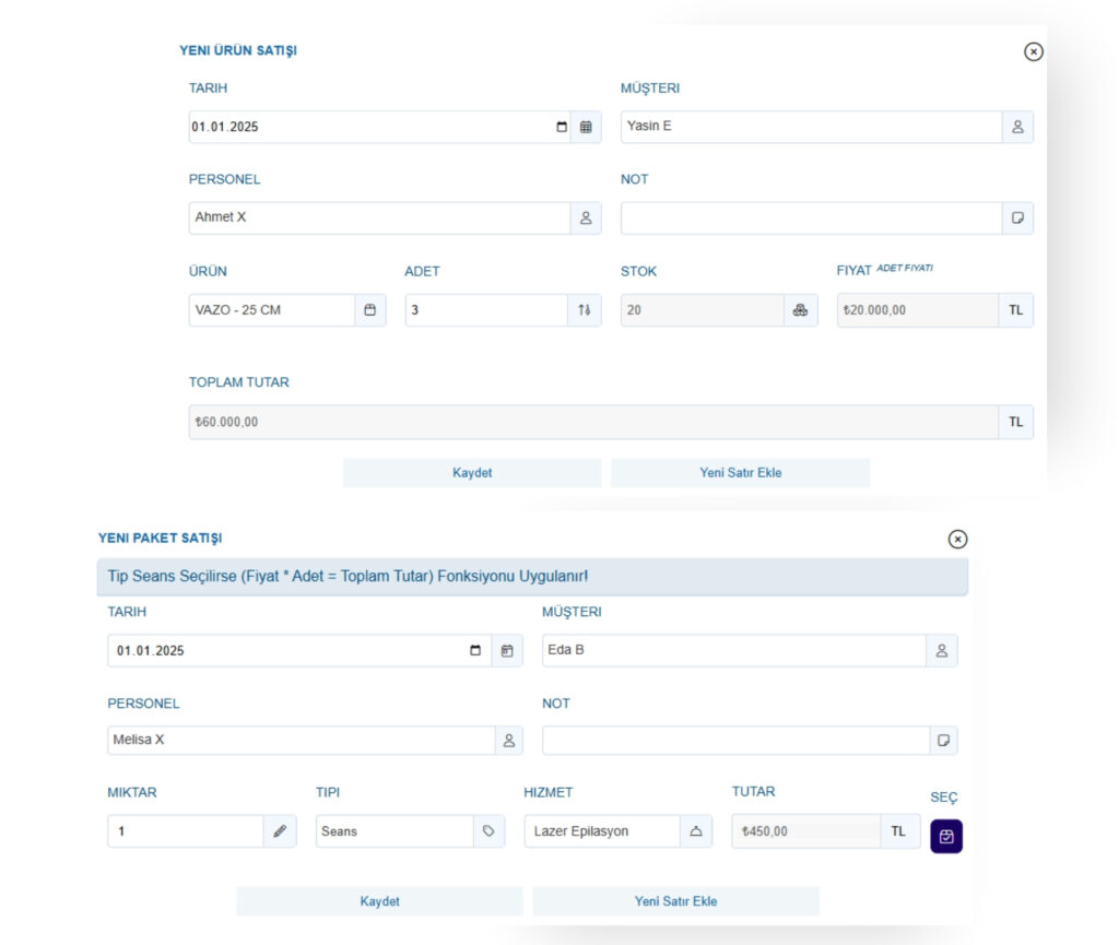 Ürün, Randevu, Paket Satış Yönetimi
